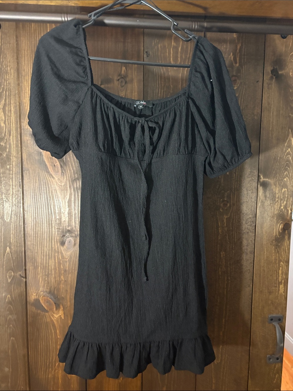 GB Fashion London Black Mini Dress Size Medium Puff Sleeve Ruffle Hem
